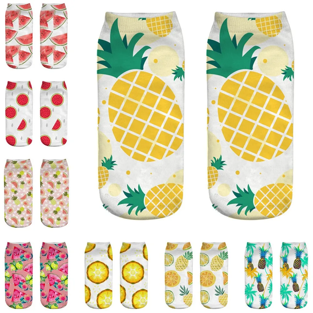 Cute Work Cotton Socks 3D Fruit Watermelon Pineapple Print Medium Sports Socks L501015