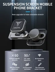 Support magnétique de voiture pour téléphone, écran flottant caché, GPS, pliable, en métal, pour iPhone, Samsung 