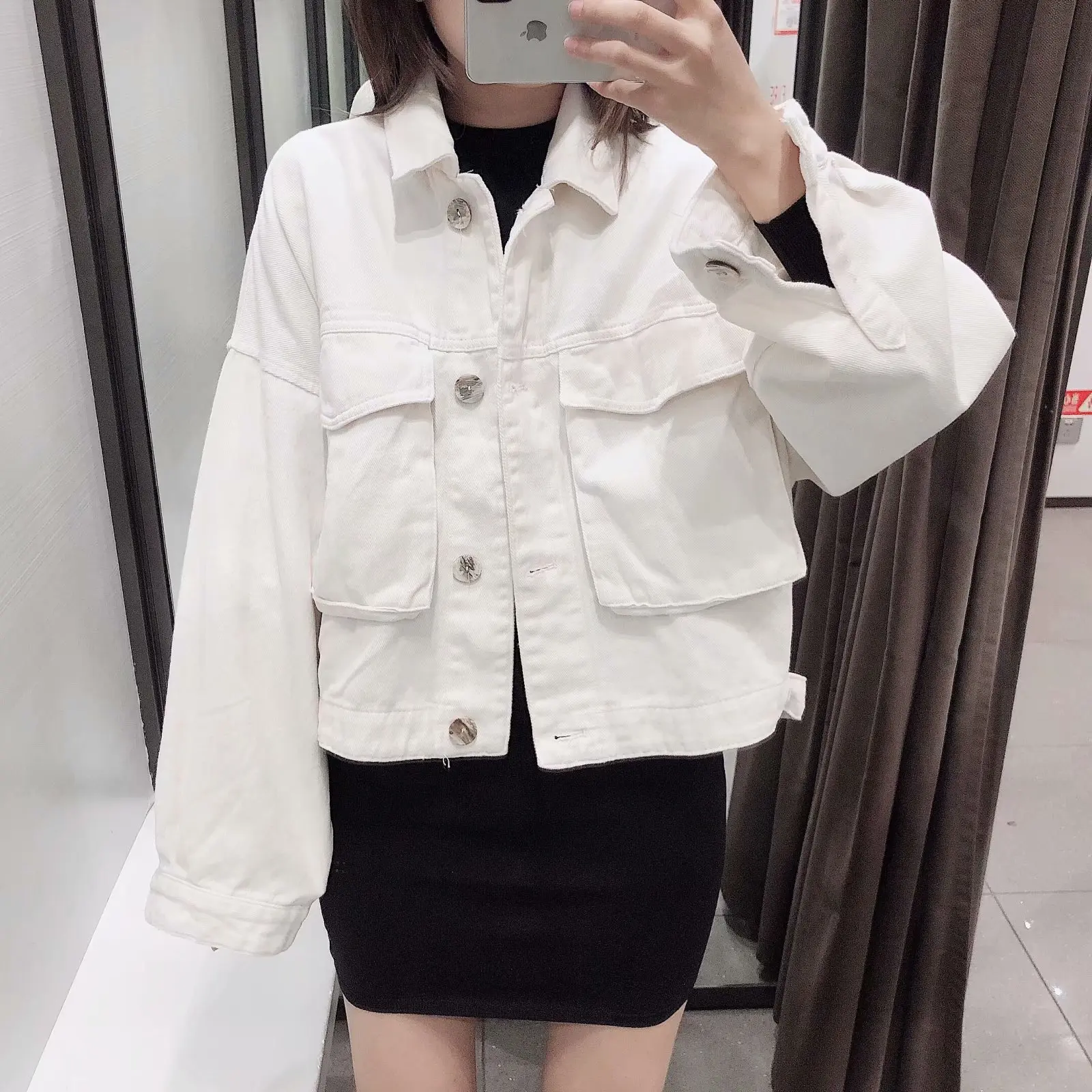 

F4473-Western Style WOMEN'S Dress 2019 Spring And Autumn New Style Fold-down Collar Large Pocket Cowboy Jacket Women's
