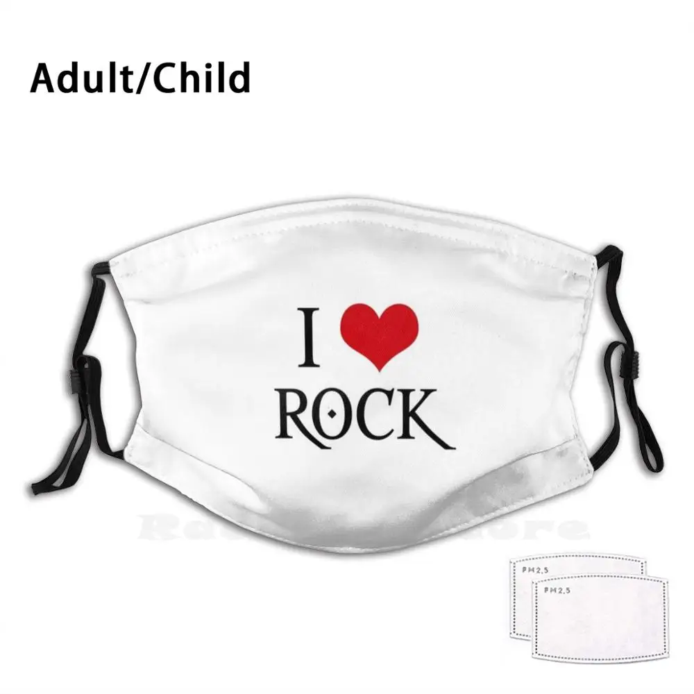 

I Love Rock / Handwritten / Black With Red Heart - By Iona Art Digital Print Washable Filter Anti Dust Mouth Mask I Love White