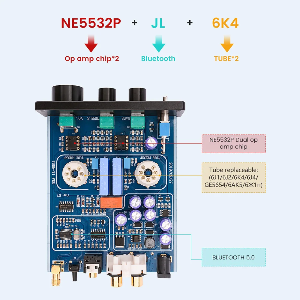 AIYIMA 6K4 вакуумный ламповый усилитель предусилитель Bluetooth 5,0 предусилитель с регулировкой тонов высоких частот для домашнего звукового театра