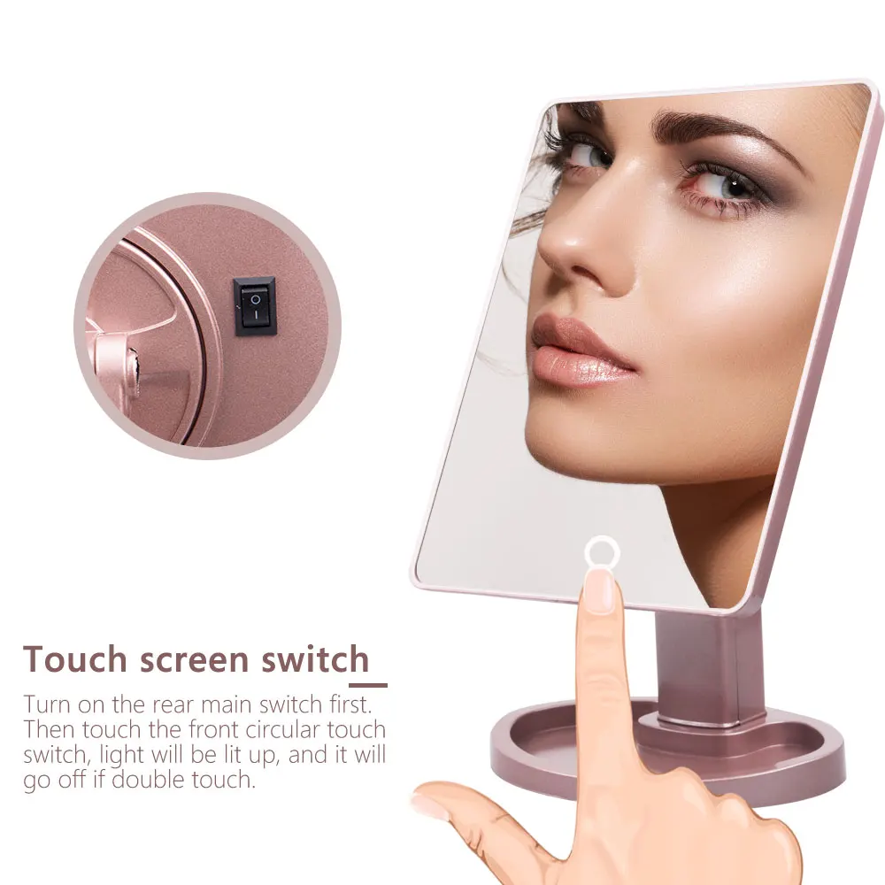 16 22 LED Lights Touch Screen Makeup Mirror with 10X Magnifying Glass Compact Vanity Mirror Flexible 4