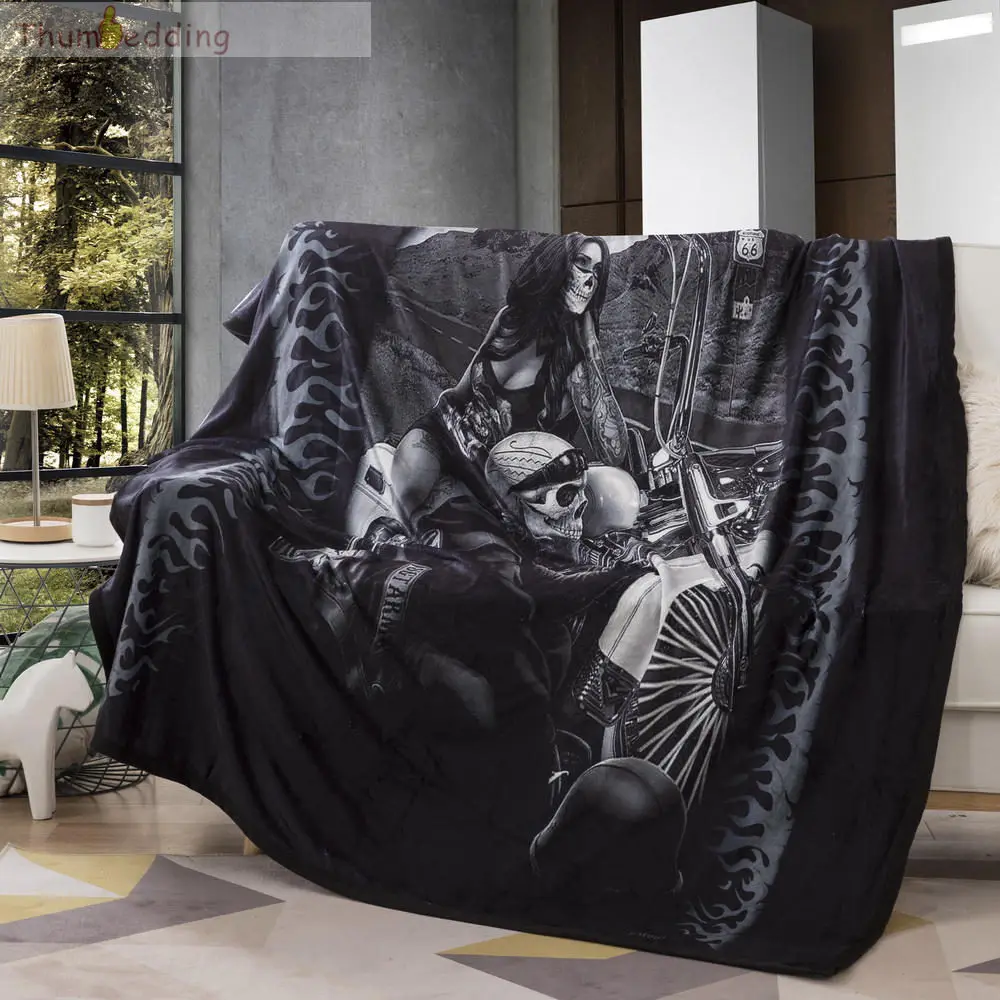 

Thumbedding Motorcycle Flannel Designer Blanket 3D Sexy Girl Black Throw Blanket Comfortable Material Soft Touching Bedspread