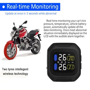 

LCD Motorcycle TPMS Tyre Pressure Monitor System External Sensors Moto Waterproof Wireless Alarm Pressure Gauge Accessories
