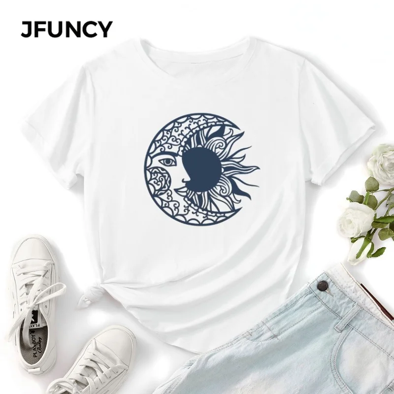 JFUNCY женские топы летние хлопковые футболки с графическим принтом Луны женская