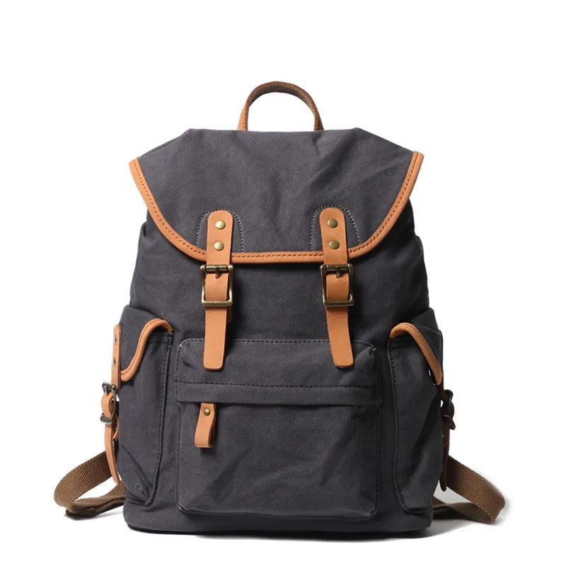 Canvas Rucksack Women Backpack Women School Waterproof Canvas Backpack Rucksack Travel Outdoor - Color: Dark grey