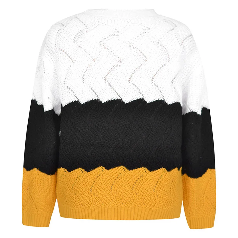 Женский свитер в стиле пэчворк, полосатый свитер с длинным рукавом для женщин, зима, осенний женский теплый вязаный пуловер, джемпер для женщин