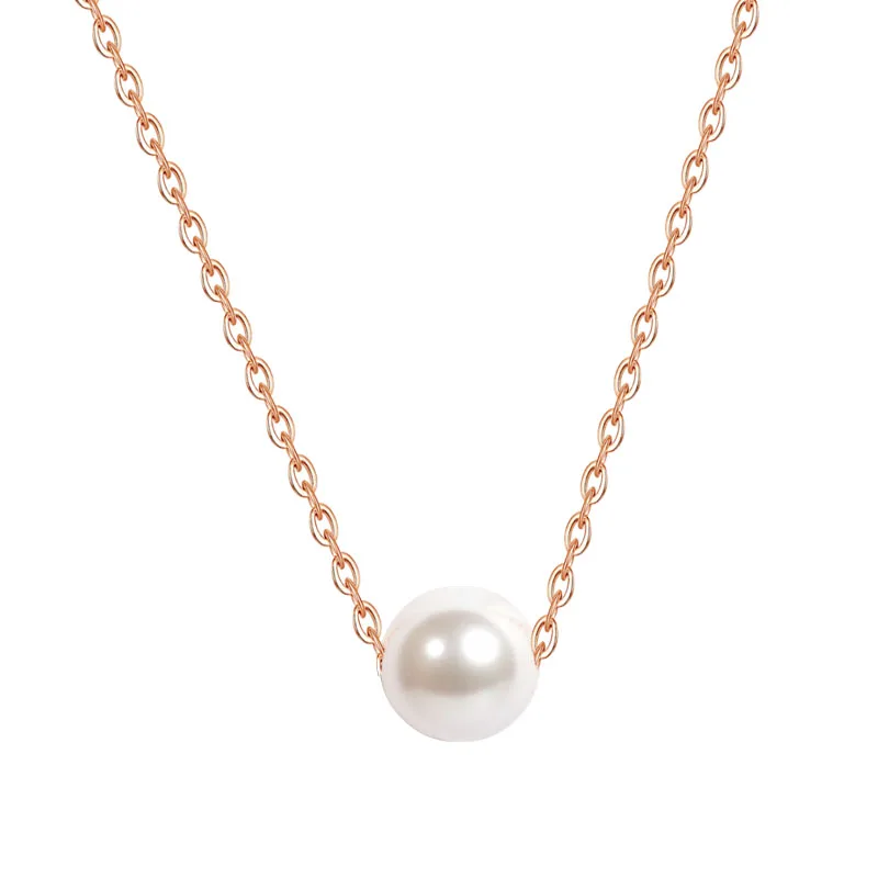Круглые жемчужные ожерелье YUN RUO розовое золото с серебряным покрытием из