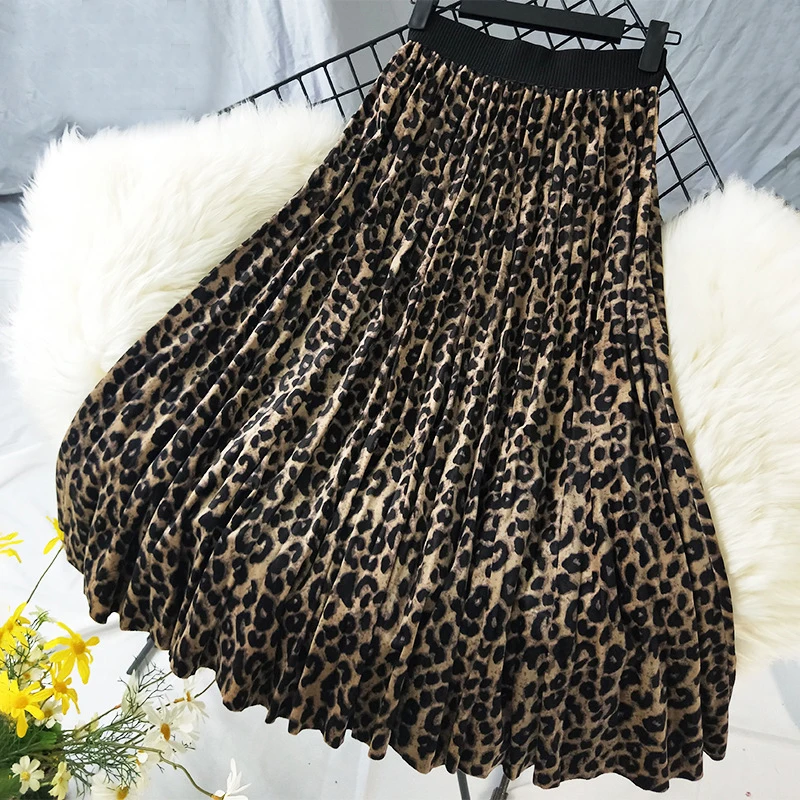 

Sherhure 2020 High Waist Women Spring Skirts Vintage Leopard Print Women A-Line Pleated Skirt Faldas Jupe Femme Saia