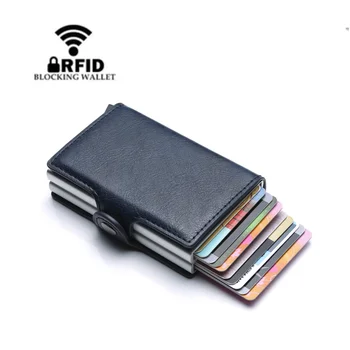 

Rfid Blocking Protection Men id Credit Card Holder Wallet Leather Double Aluminium Box Small Clutch Thin Purse carters