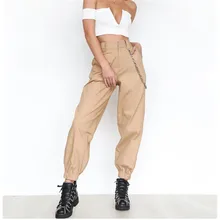 Meihuida женские брюки карго с высокой талией сафари Твердые панк свободные длинные спортивные брюки с цепочкой хип-хоп крутые повседневные брюки