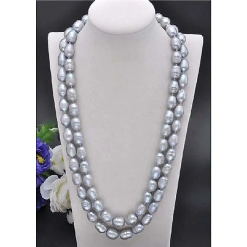 

AAA 9-10MM SOUTH SEA GRAY NECKLACEE PEARL NECKLACE 50" SHELL CLASP jj