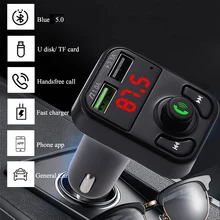 Car FM Transmitter Bluetooth-Compatible 5.0 Wireless Handsfree Car Audio Receiver MP3 Player USB Fast Charger Car Accessories