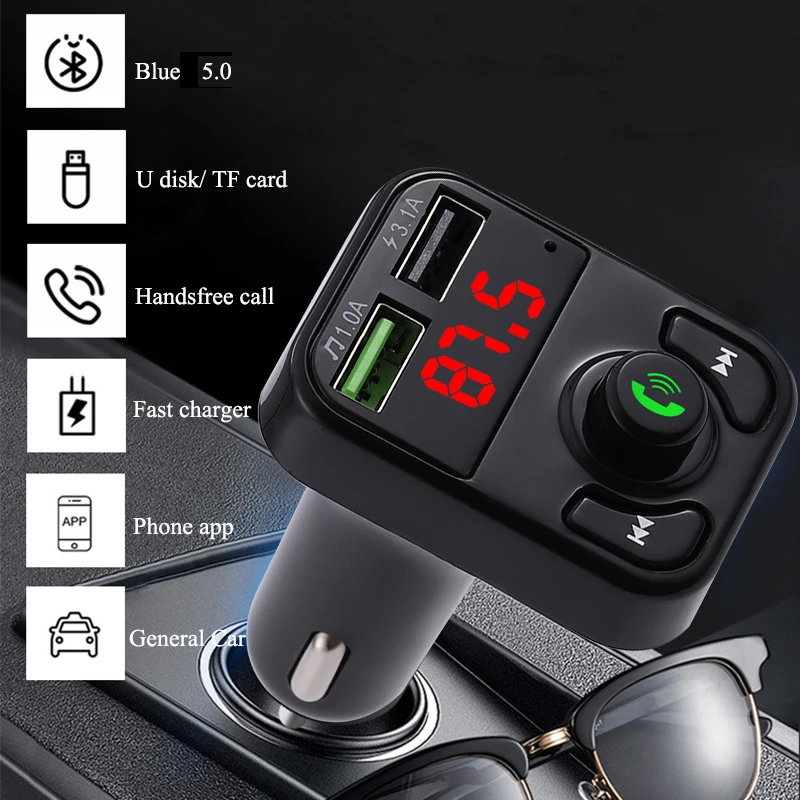 Transmisor FM para coche, de manos libres inalámbrico con Bluetooth 5,0, receptor de Audio MP3, reproductor de música, cargador rápido USB, accesorios para coche|Transmisores de FM| - AliExpress