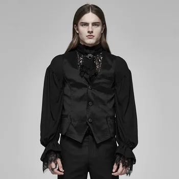 

PUNK RAVE Men's Gothic Palace Satin Plain Stretch Applique Decoration Slim Fit Party Dinner Formal Wedding Short Vest