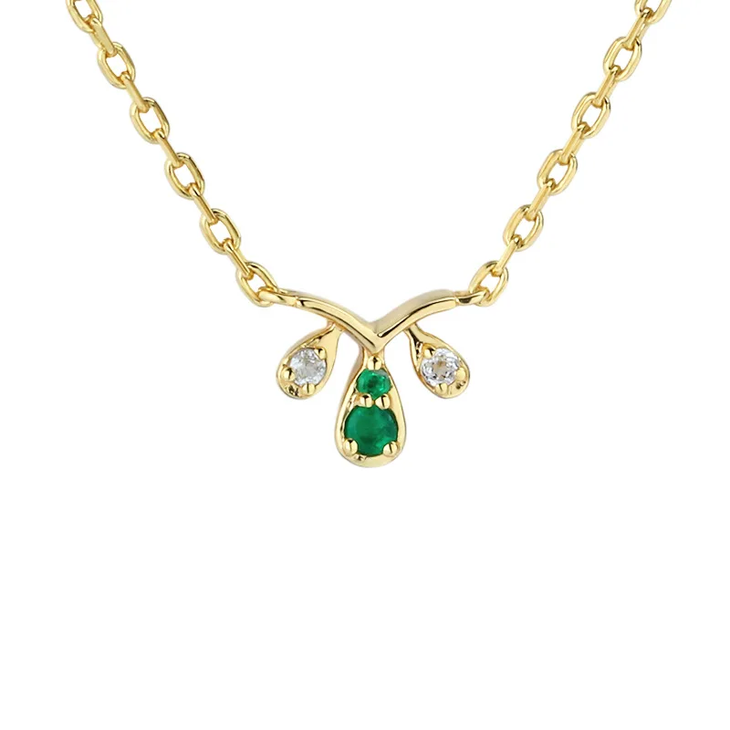 

Japanese-style Light Luxury Jewelry 925 Silver Simple Small V-Shaped Emerald Necklace Small Versatile Choker