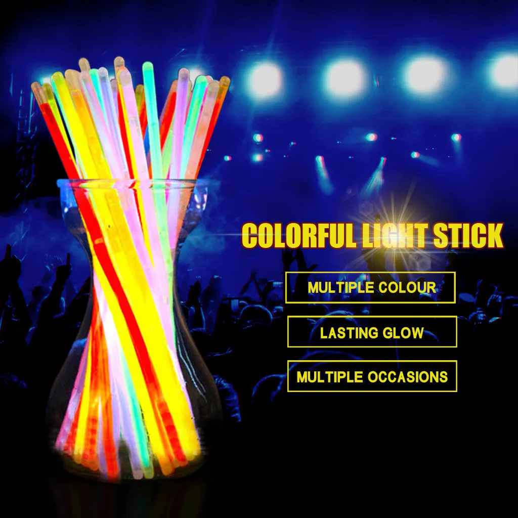 

100PC Mix Color Glow Stick Safe Light Stick Necklace Bracelets Fluorescent for Event Festive Party Supplies Concert Decor