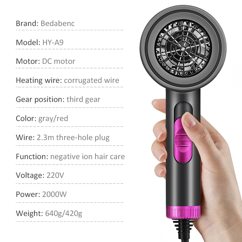 Secador de Cabelo Secador de Cabelo para Salão de Beleza em Casa Azul Iônico Quente Frio Vento Poderoso Calor Temperatura Constante para Salão de Beleza em Casa 2000w - 10 Cheap Secadores de cabelo