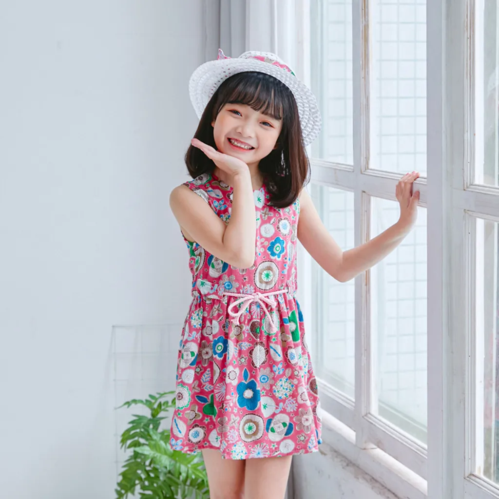 Toddler Baby Kids girls dress Floral Flowers Ruched Strap Summer Princess Dress 2-7 Years old children clothes summer #B