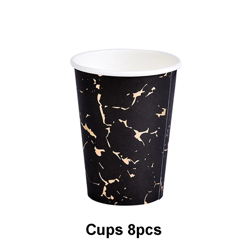 Одноразовая посуда из черной золотой фольги бумажные тарелки для вечеринки бумажная соломенная крафт-бумага вечерние декоративный для Бэйби шауэра товары для дня рождения - Цвет: Cups 8pcs