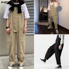 INCERUN, модные мужские прямые брюки в стиле Харадзюку, повседневный крутой комбинезон на подтяжках, мужские комбинезоны, уличная одежда 5XL
