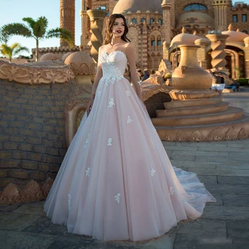 

Tulle Scoop Neckline Beading Lace Applique Long Sleeve A-line Wedding Dress Court Train Illusion Lace-up vestido de noiva