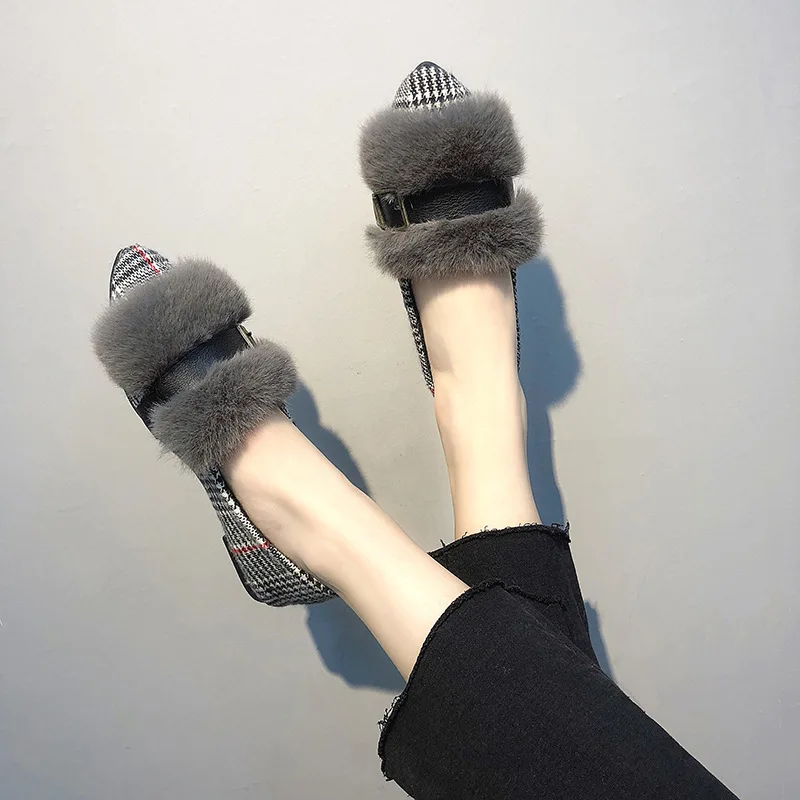 

2019 Autumn And Winter New Style plus Velvet Flat Top Shoes Belt Buckle Versatile Peas Shallow Mouth Single Shoes Korean-style F