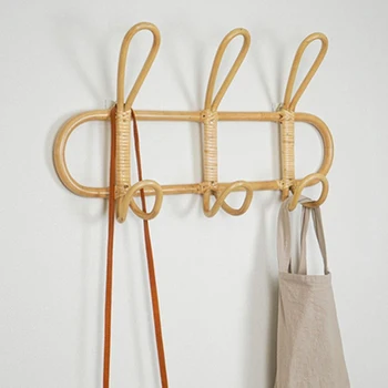 

1PC Rattan Wall Hooks for Decorative Wall Organizer Reusable Coat Hat Helper Decorative Wooden Wall Hook Hooks on Housekeeper