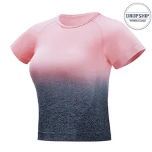 Бесшовные спортивные рубашки для женщин тренажерный зал Йога Топ тренировки фитнес рукав футболки укороченный топ тренировки бег спортивная одежда