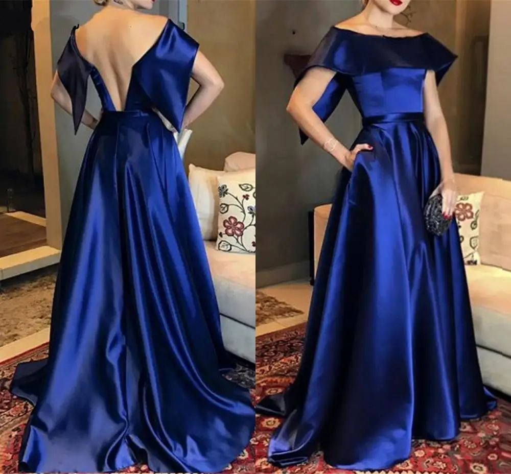 

robe de soriee Elegant Royal Blue Evening Dresses Long 2020 Satin Off Shoulder Formal Evening Gown Prom Dress abendkleider