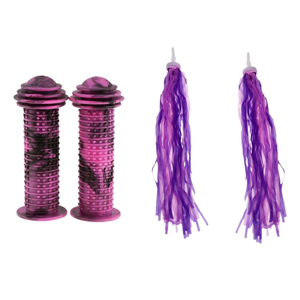 Children Rubber Bicycle Grip Kids Scooter Handle Bar Grips + Bike Handlebar Decoration Tassels Streamer For Girls Boys