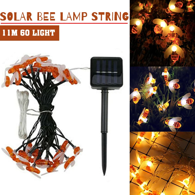 

60 LED Solar Powered Bees Light StripHome Garden Fence Summer Decoration Outdoor Garden Lighting Party Fairy Lamp