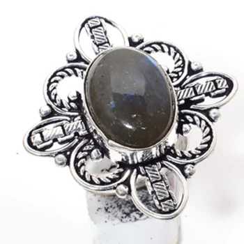 

genuine Labradorite Ring Silver Overlay over Copper , Hand Made Women Jewelry gift , Size: 7 , R6471