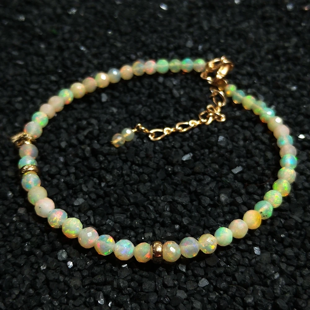 

LiiJi Unique Genuine Fire Opal S925 Sterling Silver Gold Flower Charm Sparkling Bracelet GoldFilled Delicate Bracelet For Women
