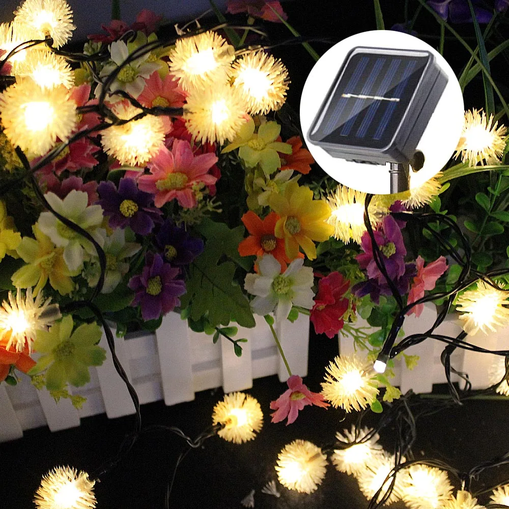 Waterproof Solar Garland 5m 50 LED Garden Lights Dandelion String Light Outdoor Party Christmas Fairy Path Patio Lawn Lamp Decor