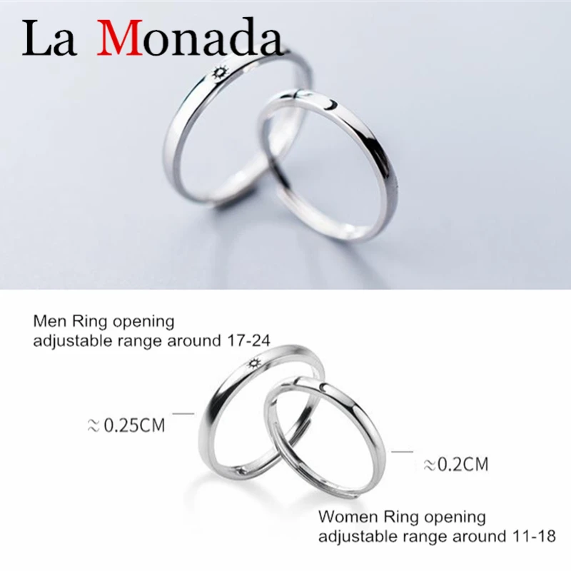 Кольца из стерлингового серебра 925 для женщин регулируемое солнечное лунное кольцо открывание для мужчин женщин пара обручальные ювелирные изделия