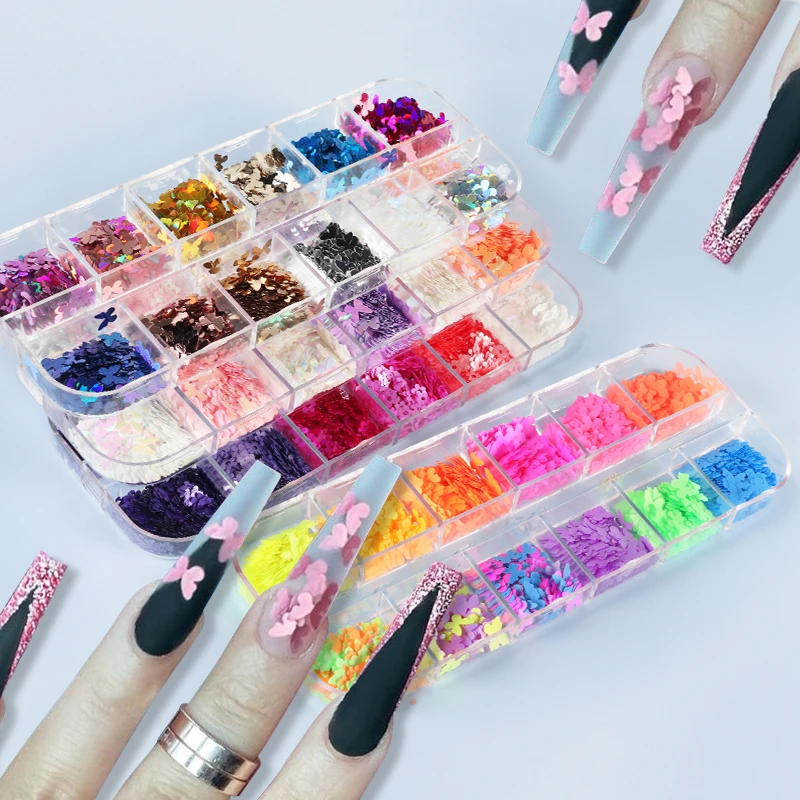 

4 Style Ultra-thin Holographic 5MM Butterfly Sequins Set For Nail Art Decorations Neon Nail Glitter Flake Manicure Tips RK390098