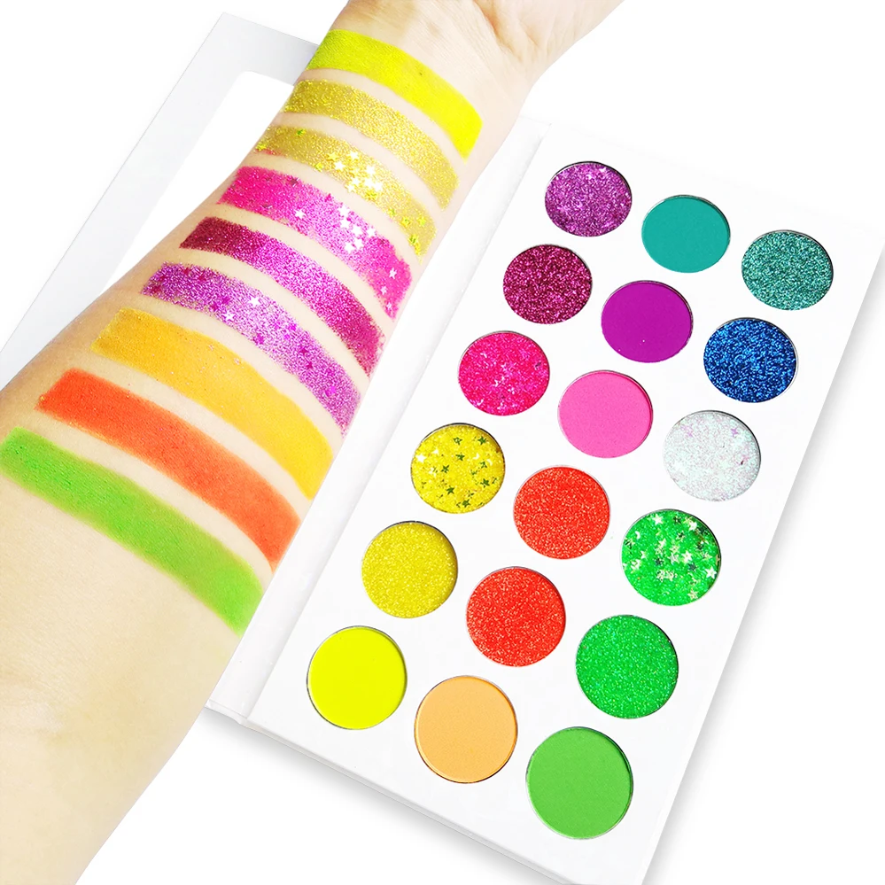 18 Colors Private Label Eyeshadow Palette Bright Glitter Neon Pigment Shadows Colorful Natural Simple Eye Makeup Low Moq