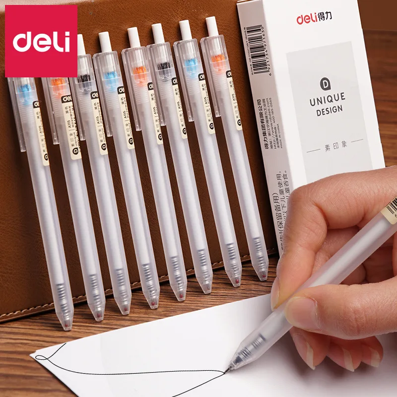 

Deli Stationery A115 Press Gel Pen Student Use 0.38 Full Needle Tube Transparent Small Fresh Water Pen Black Wholesale 12PCS