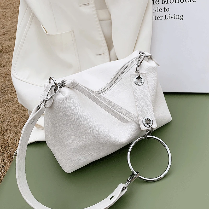 Solid Color Crossbody Bags for Women Vintage Leather Handbag Female Shoulder Messenger Bag Sac White Armpit Bag Ladies Soft Bags