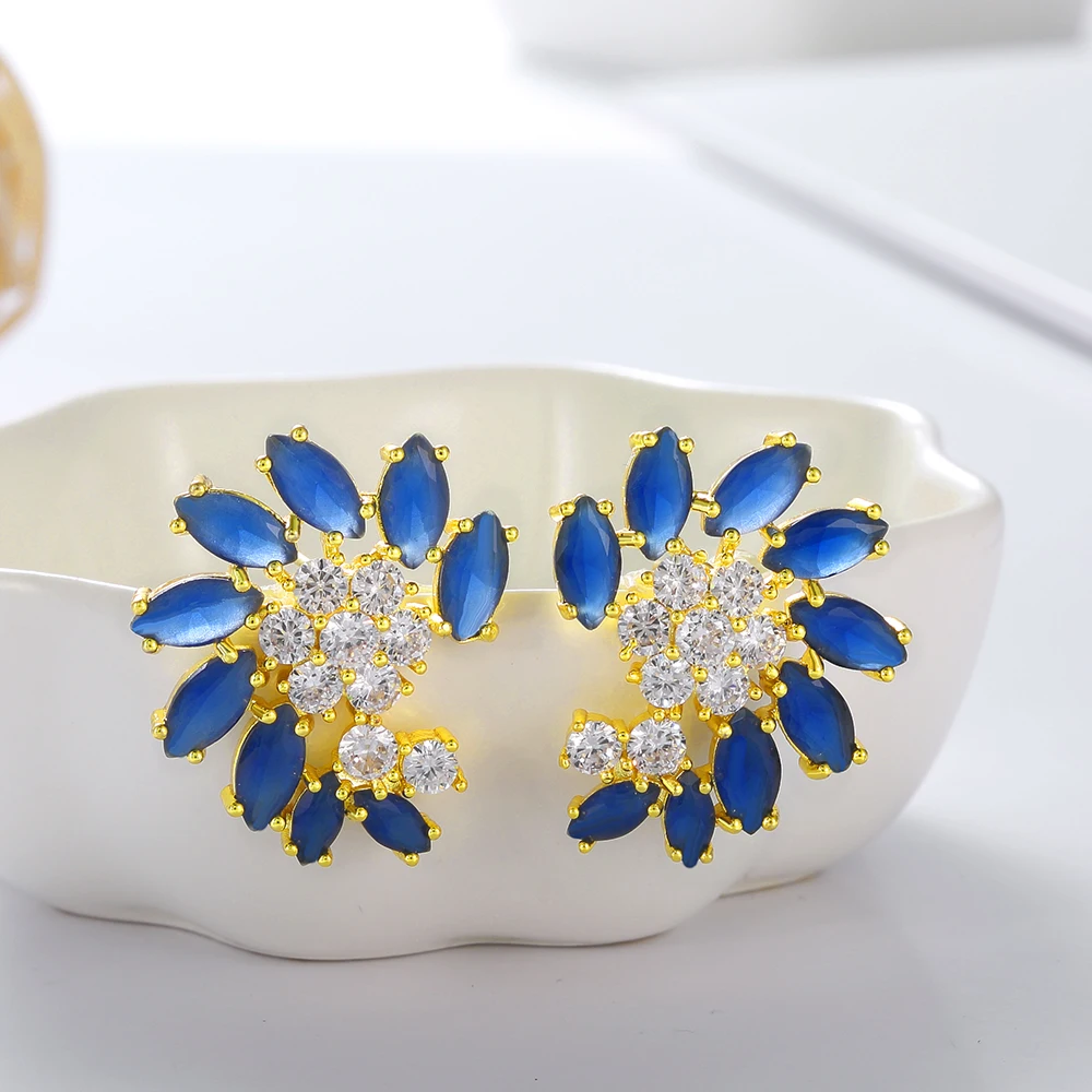 Blue Корейская мода, нержавеющая сталь,, аксессуары, элегантные женские серьги-гвоздики, Женские Ювелирные изделия, подарок для друга, циркон, кристалл - Окраска металла: Blue