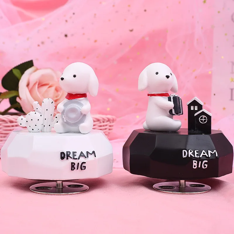 

Cute Rabbit Music Box Christmas Musical Boxes Girls Pink Hand Cranked Castle in Sky Music Box Gifts Home Decoration A-361