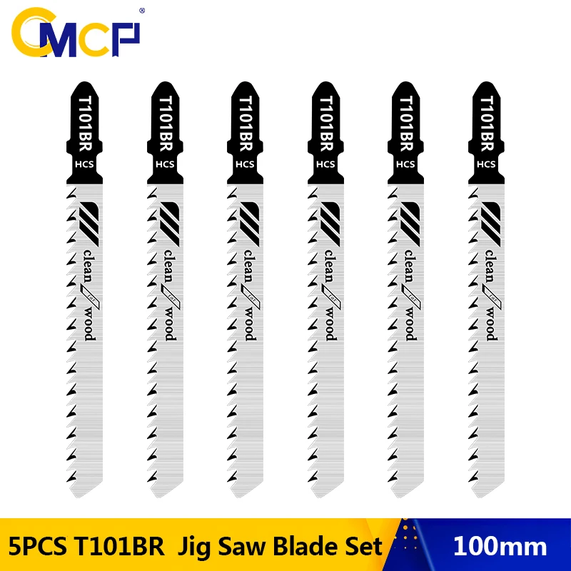 CMCP Jig Saw Blade 5pcs T101BR Jigsaw Blades Set T Shank Wood Assorted Saw Blades for Woodworking Cutting Tool