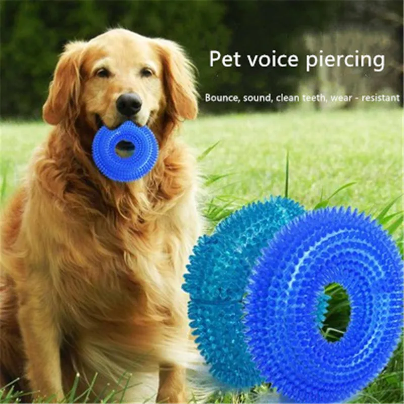 

Squeak Chew Pet Toys For Golden Retriever Large Dogs Training Funny Chew Thorn Circle Ring Small Dog Toys Sound Interactive