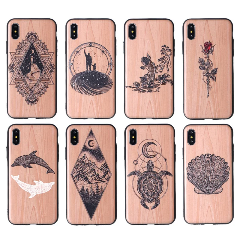 

Retro Imitation Wood Grain Plating Button Stereo Embossed Anti-fall Mobile Phone Shell for IPhone X Case for IPhone Xs