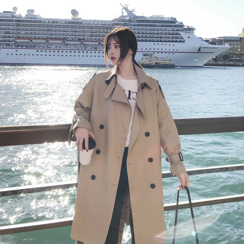 

Khaki Trench Coat Women's Mid-length 2019 Spring New Style Korean-style Waist Hugging CHIC Popular Overcoat Spring Clothing Coat