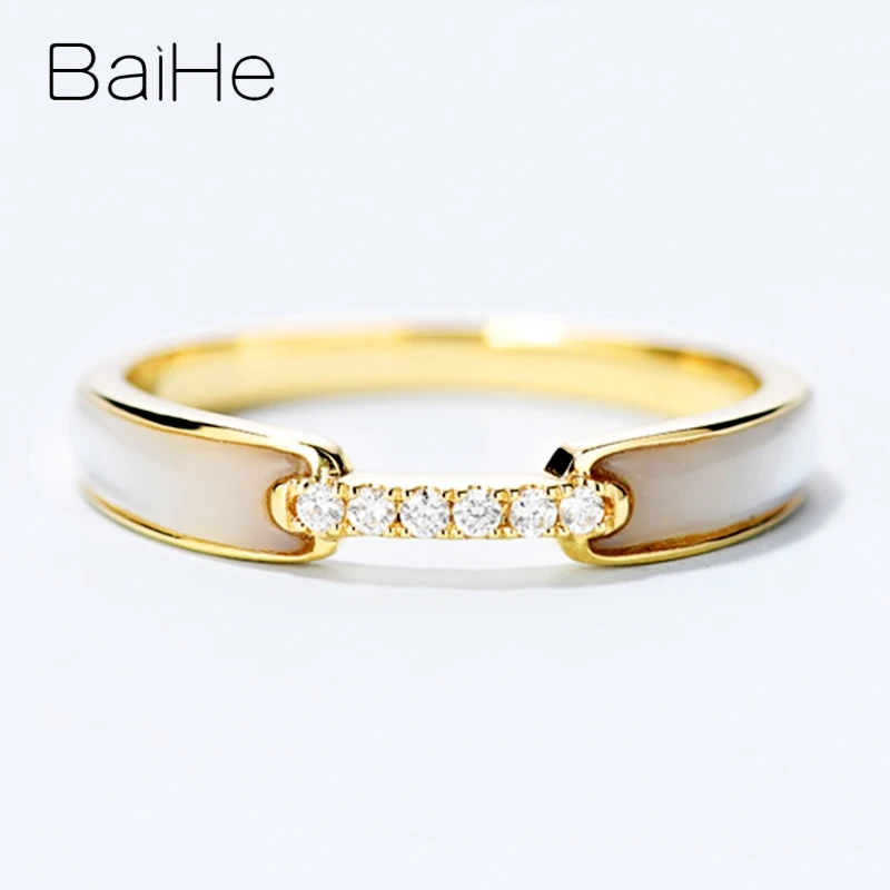 BAIHE Solid 14K желтое золото 0.05CT Сертифицированный H/SI круглый огранки из натуральных бриллиантов свадебные женские модные ювелирные изделия Подарочное кольцо