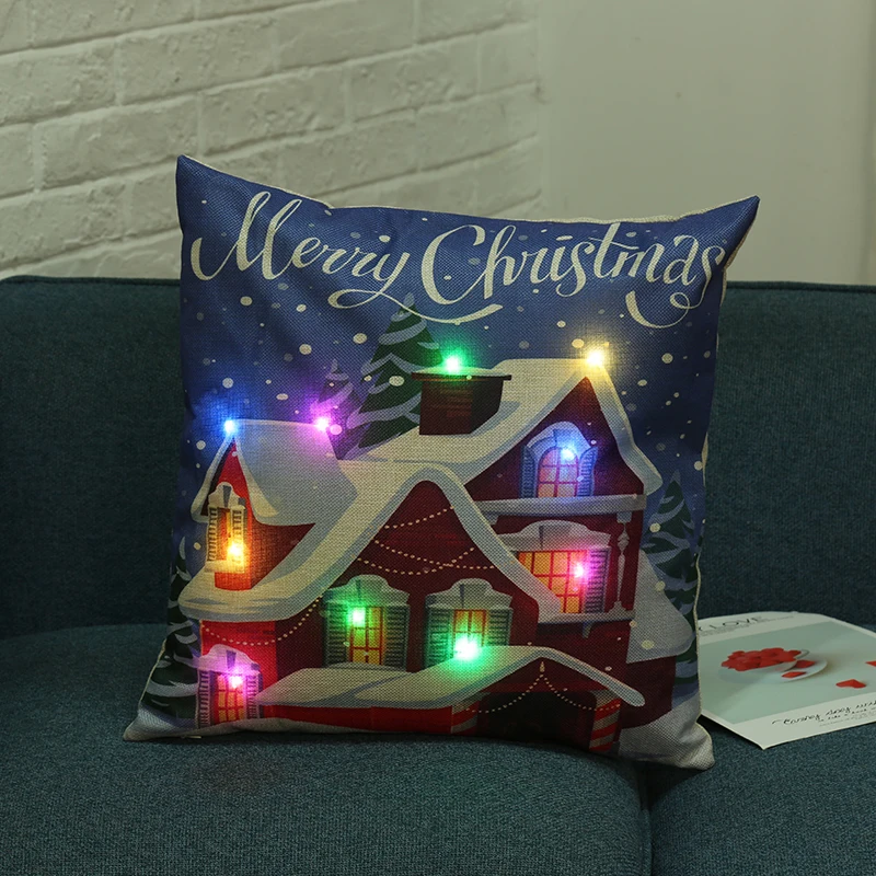 Светодиодный Рождественская наволочка для подушки Рождественский пейзаж мультяшная креативная светящаяся подушка крышка домашний диван стол и стул украшение
