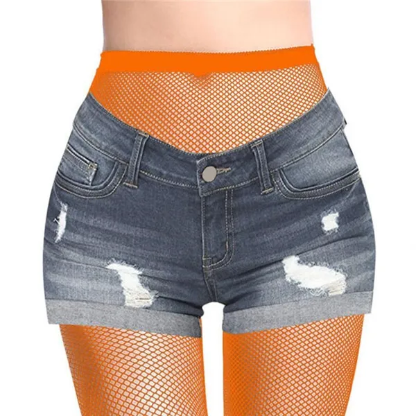 Женские сексуальные чулки ажурные колготки, джинсы с дырками, колготки в сеточку, чулки, нейлон, многоцветные эластичные колготки - Цвет: Orange