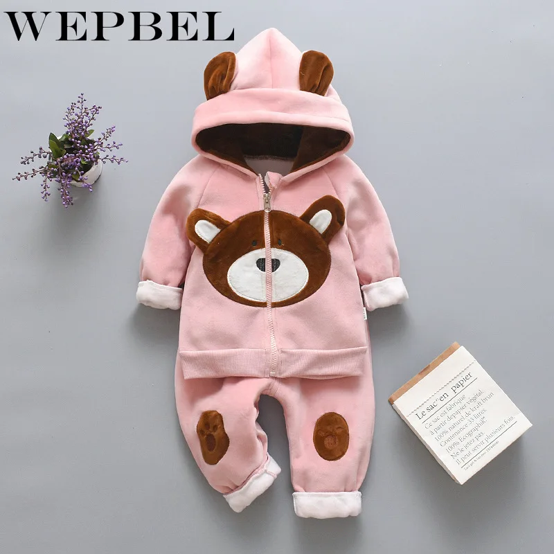 WEPBEL/комплект одежды для маленьких девочек; зимние комплекты одежды из толстого плюша и хлопка для маленьких девочек; толстовки с капюшоном и штаны; Детский комплект; детская одежда